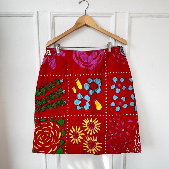 VTG MARIMEKKO Quilted Skirt Cotton XL Alicia Rosauer Y2K Early 00s Floral Grid - Picture 3 of 10